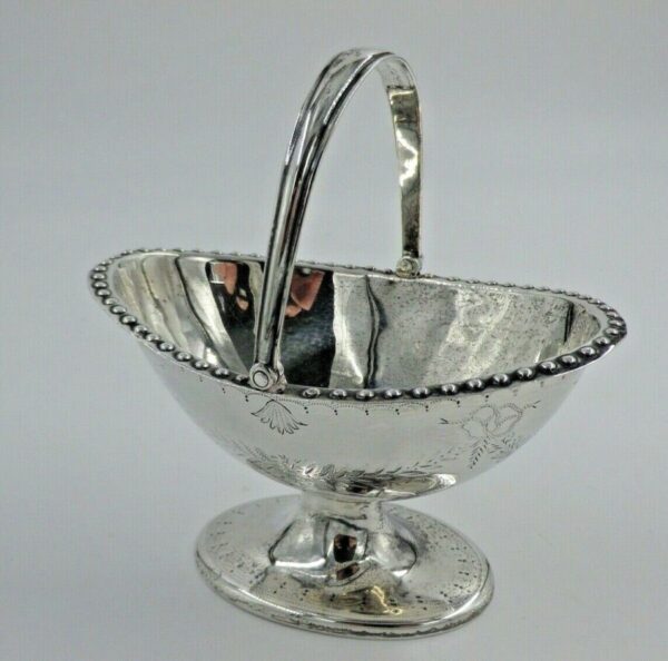 Antique Sterling Solid Silver Small Sugar Basket with Swing Handle - Image 2