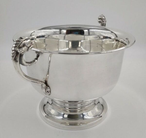 Antique Sterling Solid Silver Dolphin Handle Bowl 637g - Image 3