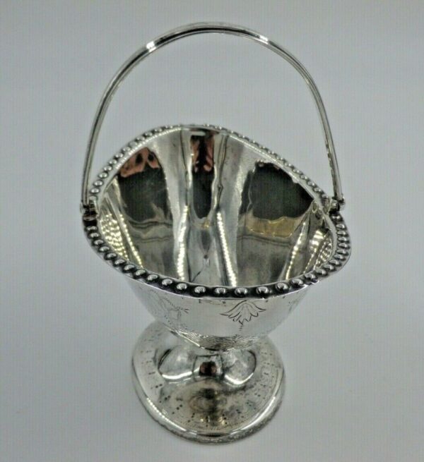Antique Sterling Solid Silver Small Sugar Basket with Swing Handle Antique Silver Antique Silver 5