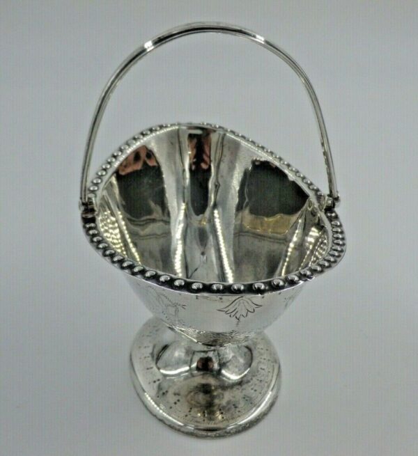 Antique Sterling Solid Silver Small Sugar Basket with Swing Handle - Image 3