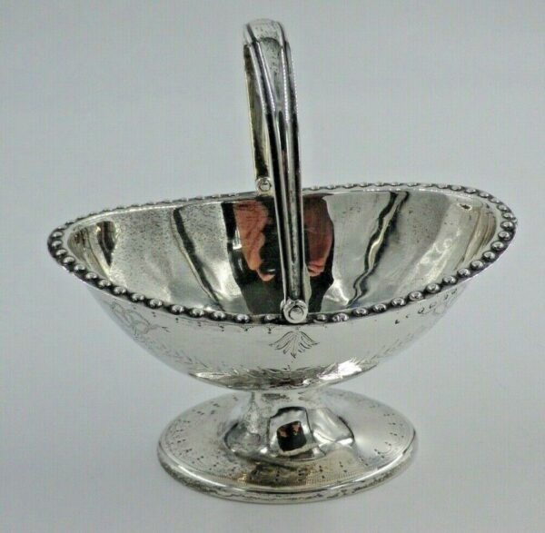 Antique Sterling Solid Silver Small Sugar Basket with Swing Handle - Image 4