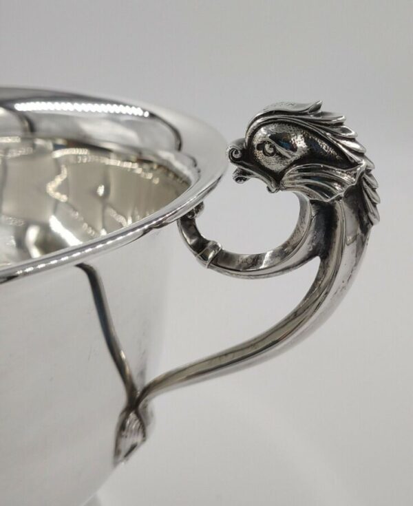 Antique Sterling Solid Silver Dolphin Handle Bowl 637g - Image 2
