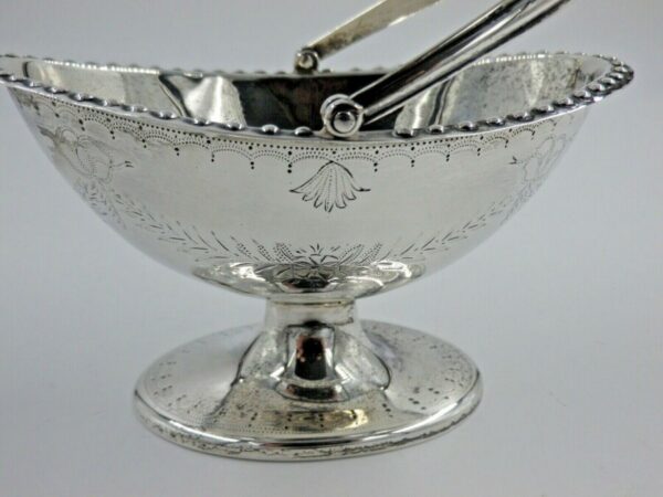 Antique Sterling Solid Silver Small Sugar Basket with Swing Handle Antique Silver Antique Silver 8