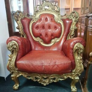 Antique Baroque a Pair Luxuricus Leather Armchair Antique Furniture