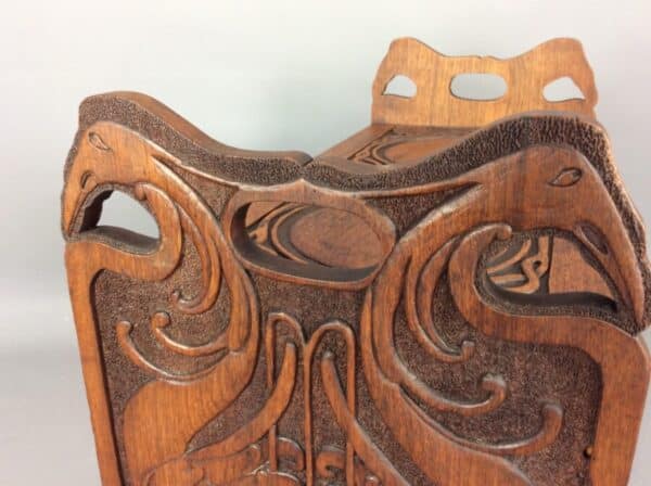 Arts and Crafts Carved Oak Bench / Window Seat - Image 2