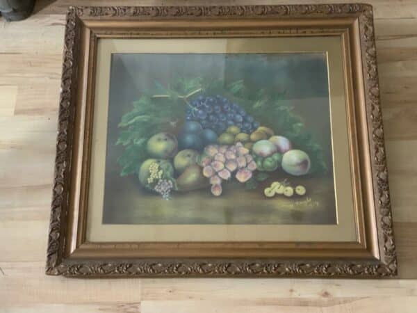 1914 large framed still life pastel Antique Art 3