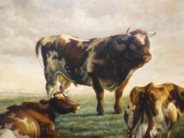 Cattle Resting By Heinrich Harder (1858-1935 German ) 19th Landscape Oil Painting Of A Bull - Image 3