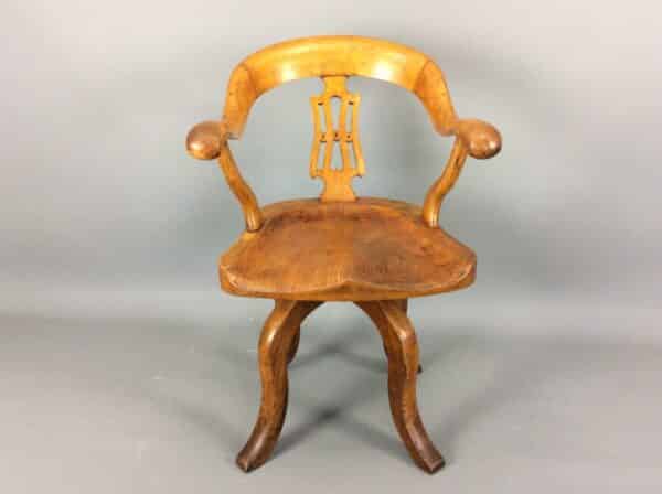 Late Victorian Elm & Ash Swivel Desk Chair desk chair Antique Chairs 4