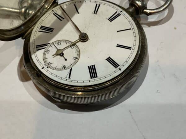 Rare Barton & Deacon gentleman’s solid silver pocket watch & Chain Antique Silver 4