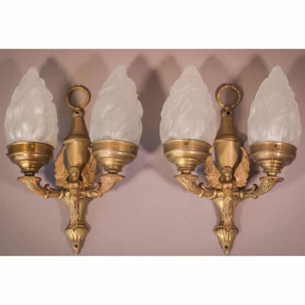 Classical Style Pair of Wall Lamps with Angels brass Antique Lighting 3