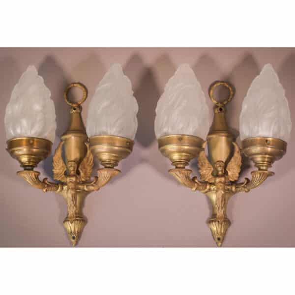 Classical Style Pair of Wall Lamps with Angels