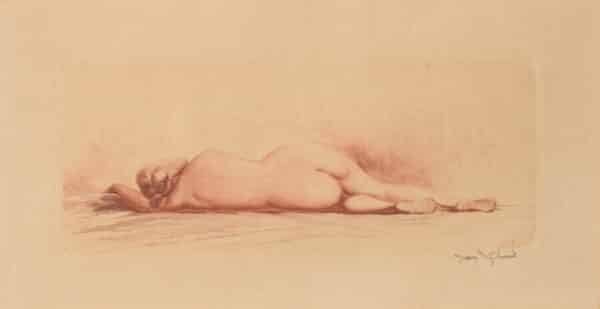 Jean Auguste Vyboud – Framed Nude Etching drawing Antique Art 5