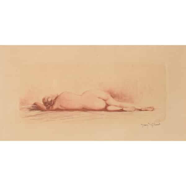 Jean Auguste Vyboud – Framed Nude Etching drawing Antique Art 3