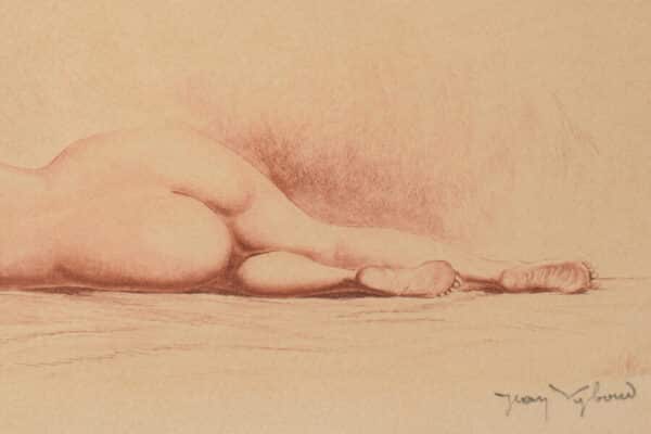 Jean Auguste Vyboud – Framed Nude Etching drawing Antique Art 7