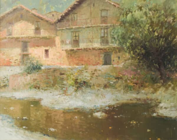 Joan Ramon Palau Junca – Impressionist Painting with River and Chalets fine art Antique Art 4