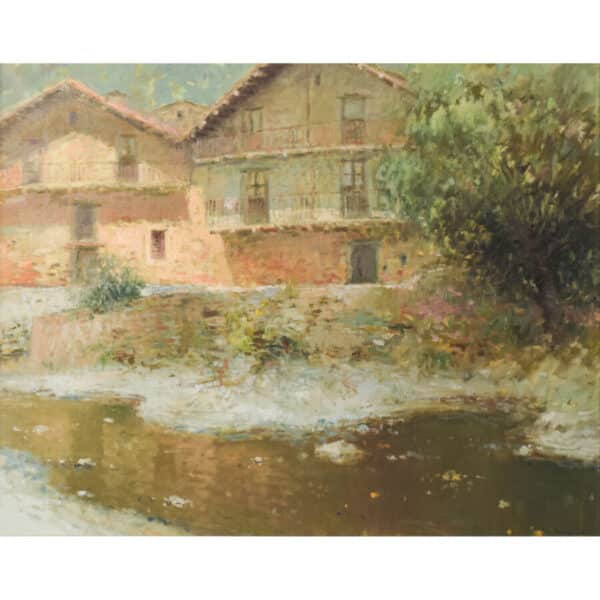 Joan Ramon Palau Junca – Impressionist Painting with River and Chalets fine art Antique Art 3