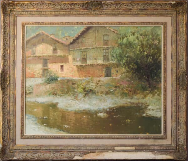 Joan Ramon Palau Junca - Impressionist Painting with River and Chalets - Image 3