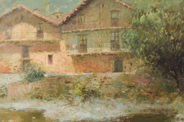 Joan Ramon Palau Junca – Impressionist Painting with River and Chalets fine art Antique Art 6