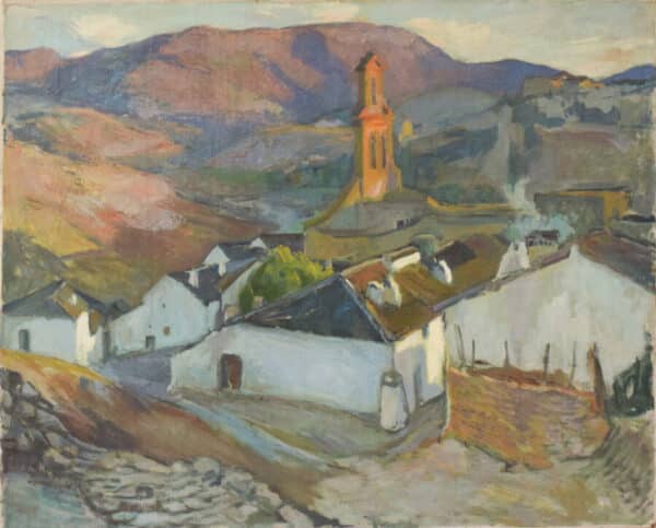 Early Symbolism Expressionist Mountain Landscape with Village - Image 2