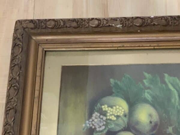 1914 large framed still life pastel Antique Art 9