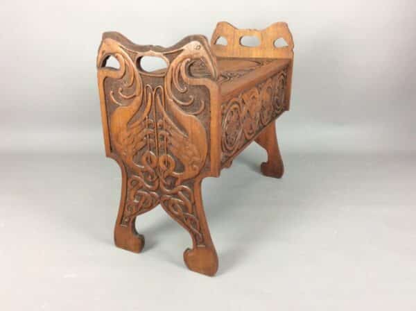 Arts and Crafts Carved Oak Bench / Window Seat