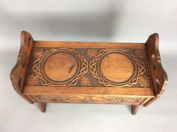 Arts and Crafts Carved Oak Bench / Window Seat - Image 5