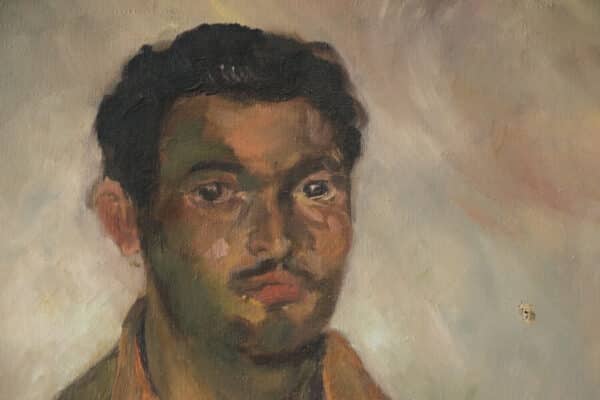 Spanish Republican Fighter – Oil on Canvas antique Portrait painting Antique Art 6