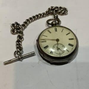 Rare Barton & Deacon gentleman’s solid silver pocket watch & Chain Antique Silver