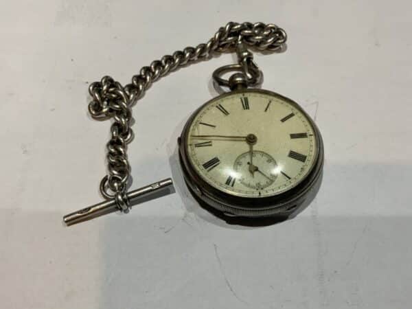 Rare Barton & Deacon gentleman’s solid silver pocket watch & Chain Antique Silver 3