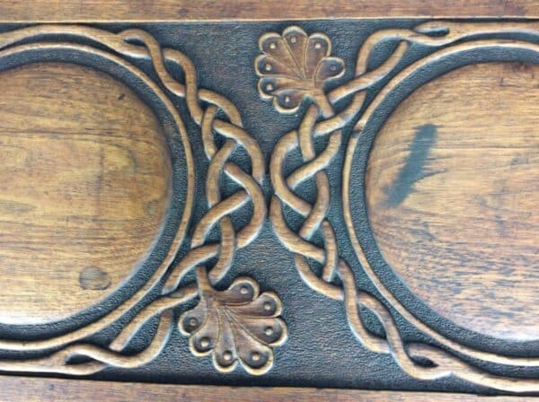 Arts and Crafts Carved Oak Bench / Window Seat - Image 6