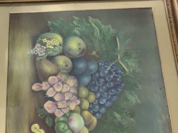 1914 large framed still life pastel Antique Art 5