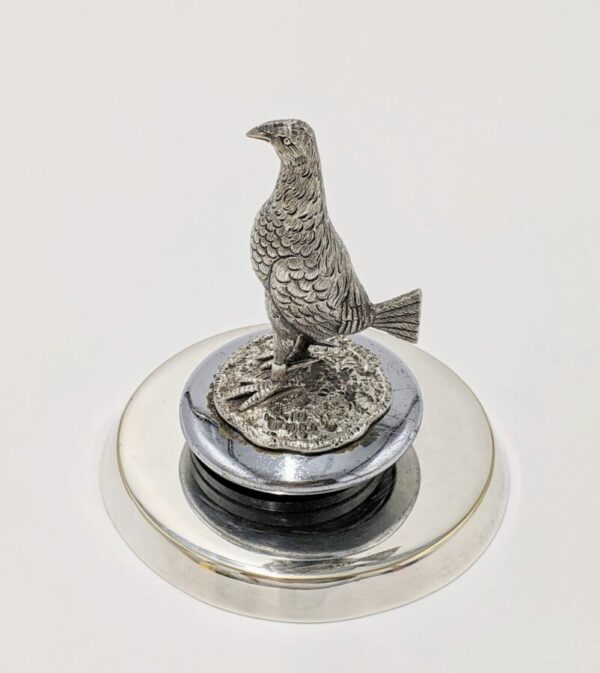 Antique Solid Silver Car Mascot Fighting Cock on Radiator Cap & Stand