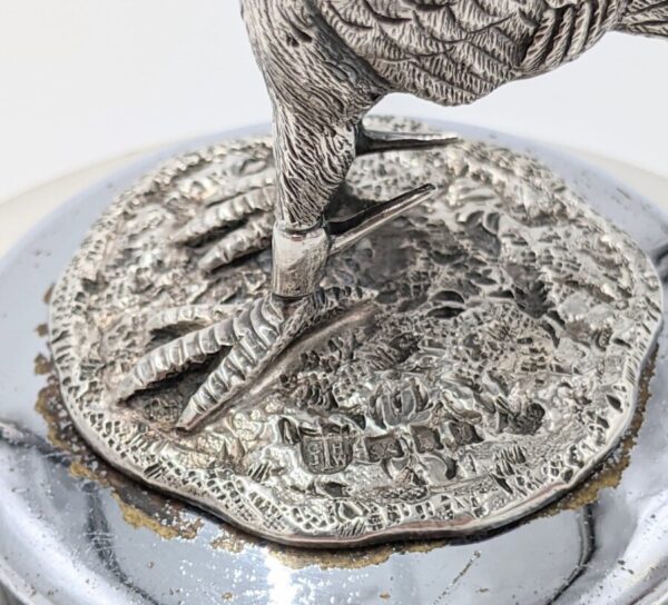 Antique Solid Silver Car Mascot Fighting Cock on Radiator Cap & Stand - Image 5