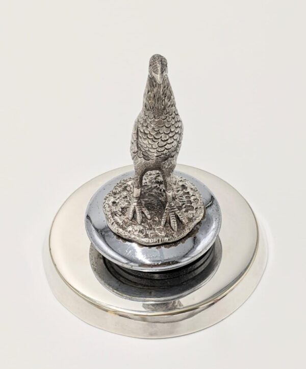 Antique Solid Silver Car Mascot Fighting Cock on Radiator Cap & Stand Antique Silver Antique Silver 9