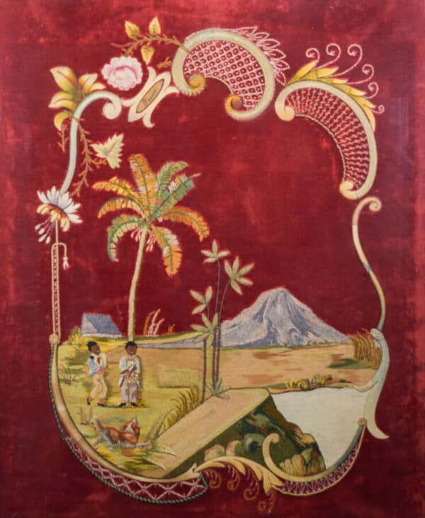 Framed Embroidery of Oasis and Mountain - Image 2