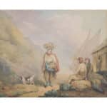 Pastoral Scene with Woman and Dog pastoral art Antique Art