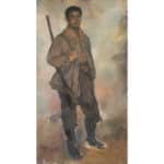 Spanish Republican Fighter – Oil on Canvas antique Portrait painting Antique Art