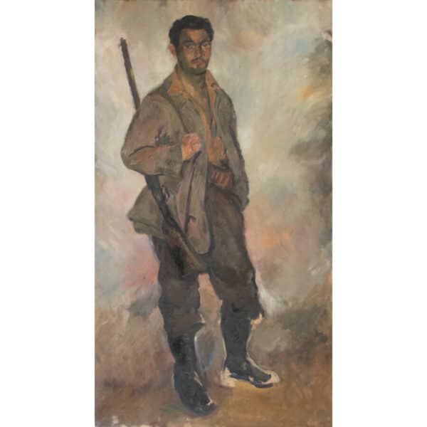 Spanish Republican Fighter – Oil on Canvas antique Portrait painting Antique Art 3