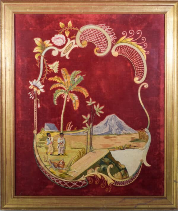 Framed Embroidery of Oasis and Mountain asian art Antique Art 5