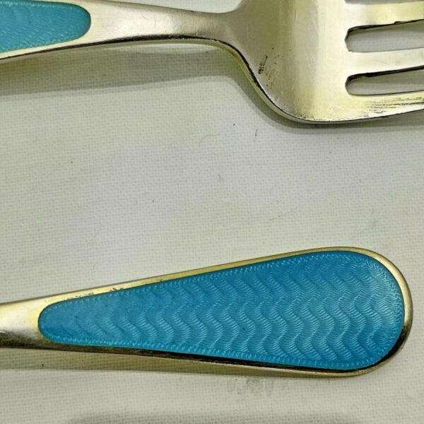 Antique Art Deco Sterling Solid Silver & Enamel Pusher & Fork Antique Silver Antique Silver 10