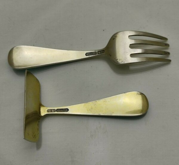 Antique Art Deco Sterling Solid Silver & Enamel Pusher & Fork Antique Silver Antique Silver 7