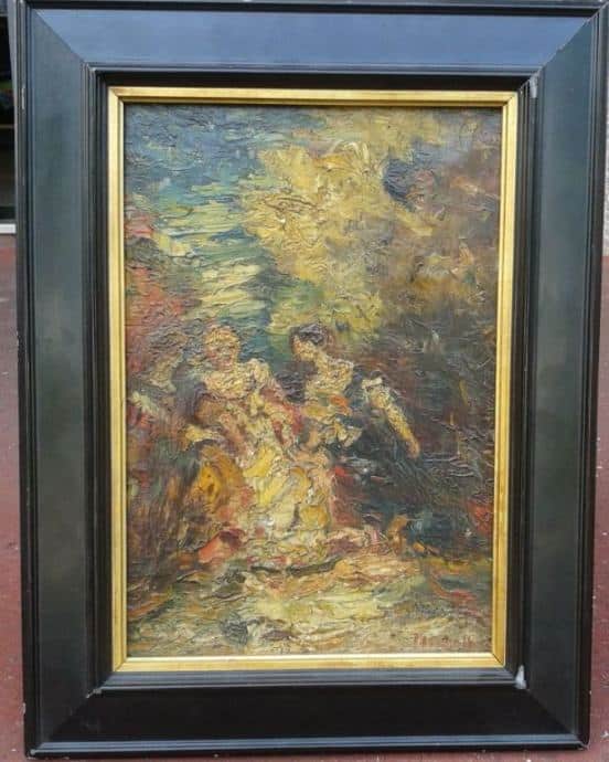THREE LADIES – Adolphe Joseph Thomas Monticelli, Oil on Canevas Antique Art 3