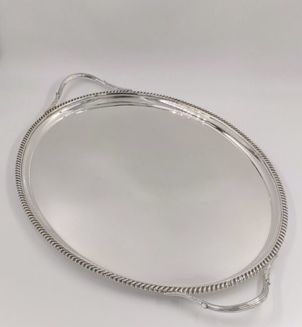 Antique Sterling Solid Silver Heavy Oval Form Tea Tray 1840 Grams Antique Silver Antique Silver 3