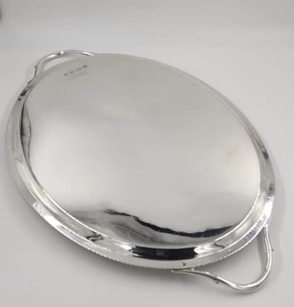 Antique Sterling Solid Silver Heavy Oval Form Tea Tray 1840 Grams Antique Silver Antique Silver 7