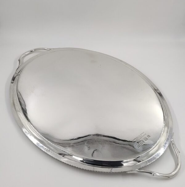 Antique Sterling Solid Silver Heavy Oval Form Tea Tray 1840 Grams Antique Silver Antique Silver 4