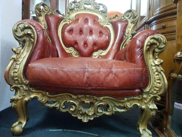 Antique Baroque a Pair Luxuricus Leather Armchair Antique Furniture 9