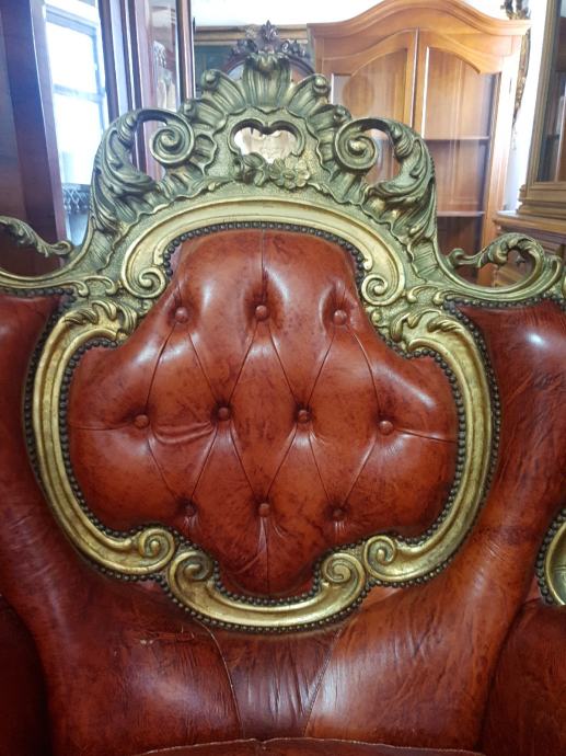 Antique Baroque a Pair Luxuricus Leather Armchair Antique Furniture 5