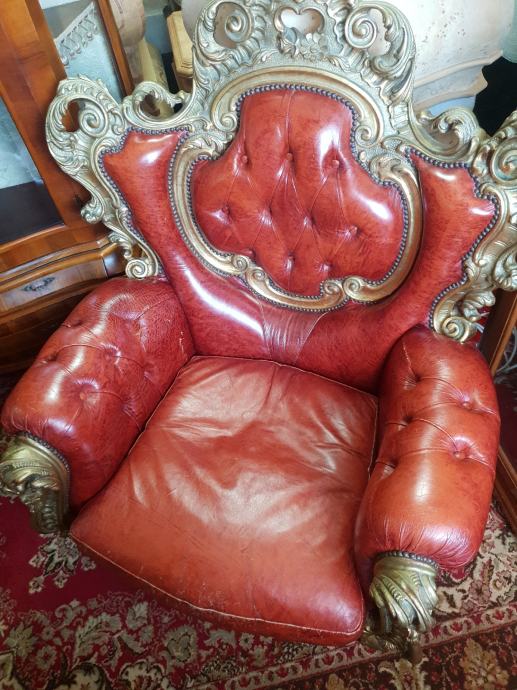 Antique Baroque a Pair Luxuricus Leather Armchair Antique Furniture 7