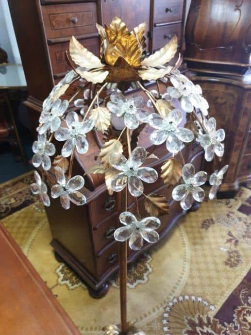 Old Freestanding Lamp with Crystal Flowers Antique Lighting 6