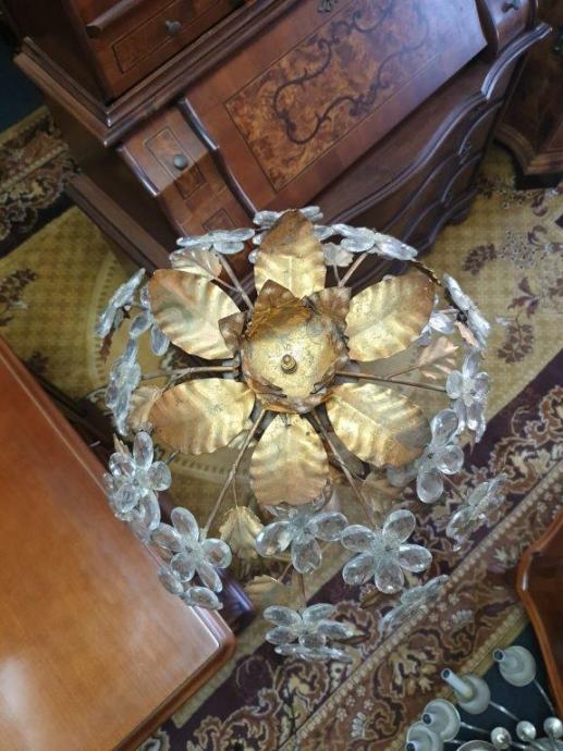 Old Freestanding Lamp with Crystal Flowers Antique Lighting 5